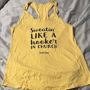 Yellow Graphic Tank Top barcode clothing workout tank hooker in church